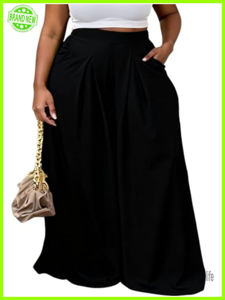 Plus Size Wide Leg High Waisted Palazzo Pants Casual Lounge Flowy Comfy
